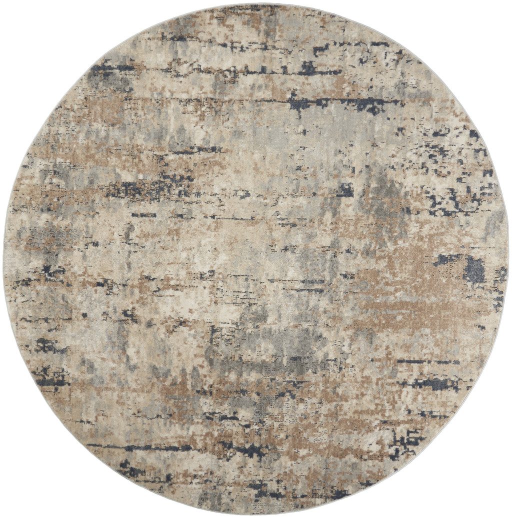10′ Beige and Gray Abstract Power Loom Round Rug