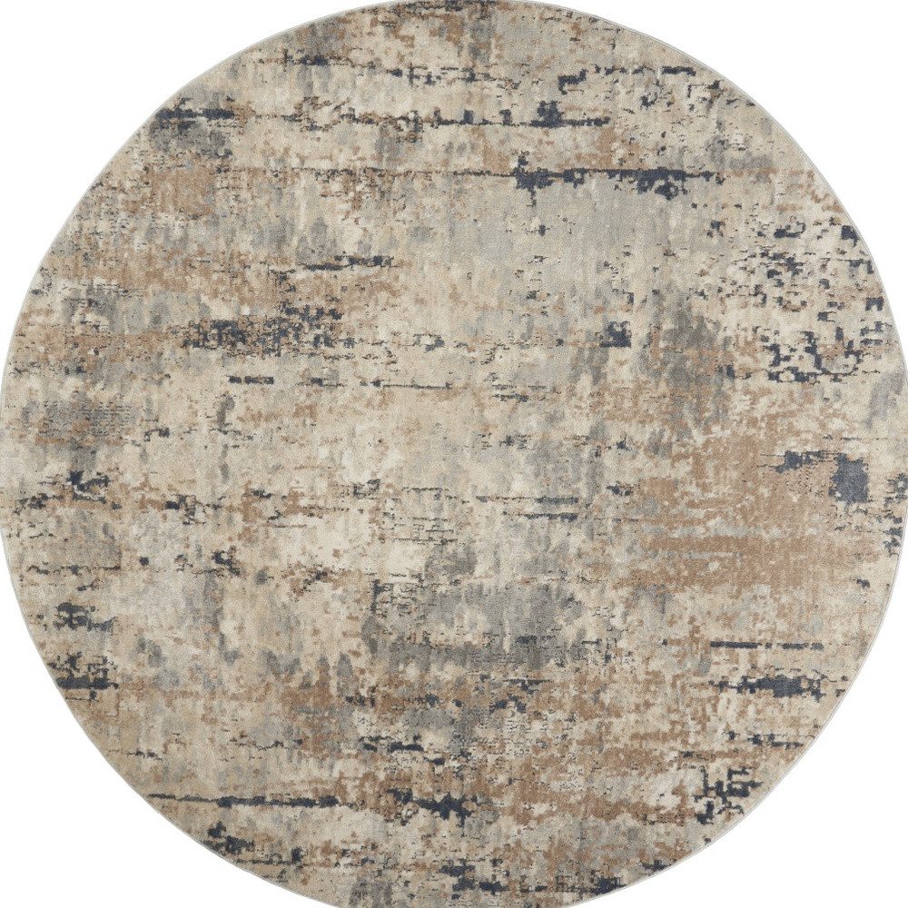 10′ Beige and Gray Abstract Power Loom Round Rug
