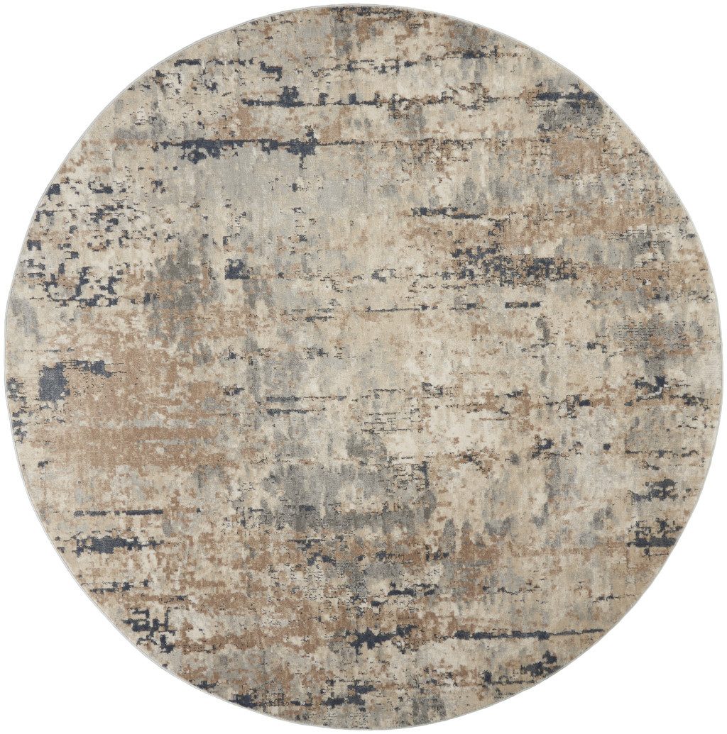 10′ Beige and Gray Abstract Power Loom Round Rug