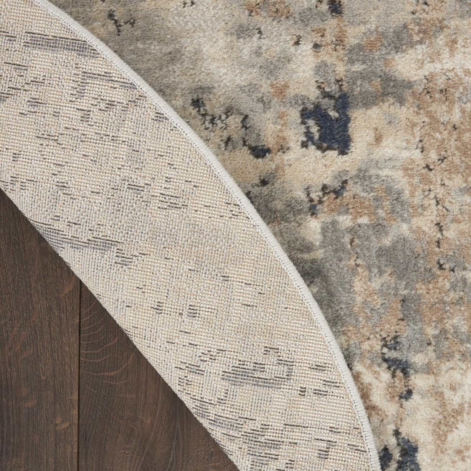 10′ Beige and Gray Abstract Power Loom Round Rug