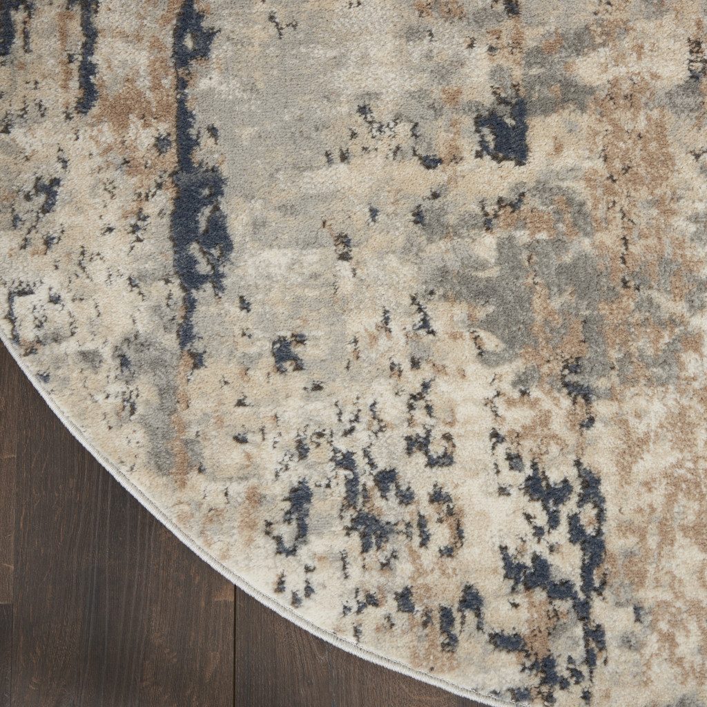 10′ Beige and Gray Abstract Power Loom Round Rug