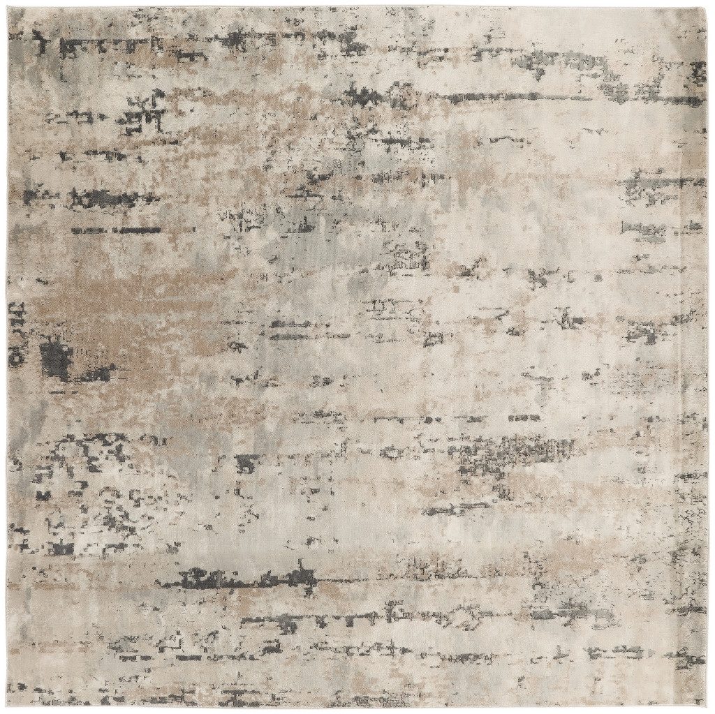 10′ Square Beige and Gray Abstract Power Loom Area Rug