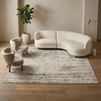 10′ Square Beige and Gray Abstract Power Loom Area Rug