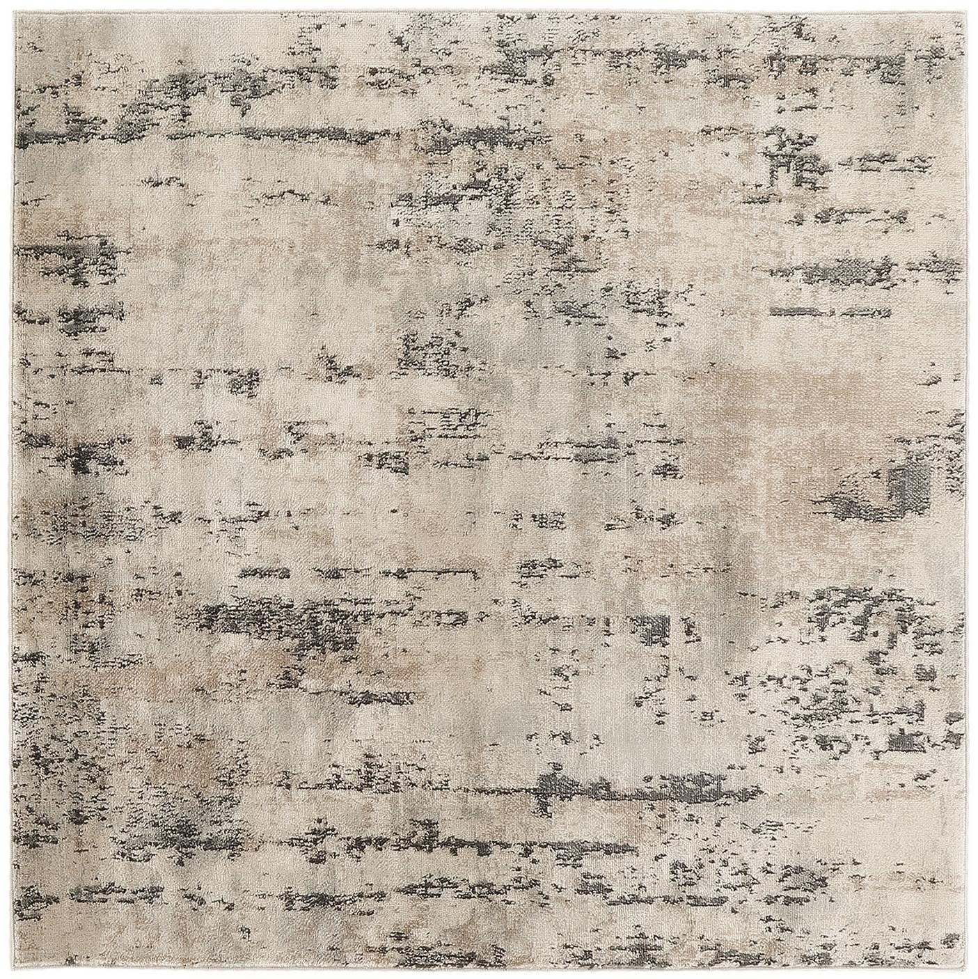 4′ Square Beige and Gray Abstract Area Rug