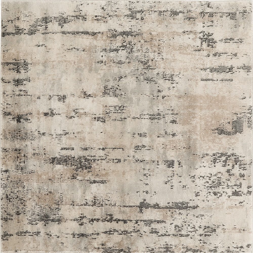 4′ Square Beige and Gray Abstract Area Rug
