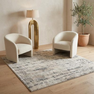 4′ Square Beige and Gray Abstract Area Rug