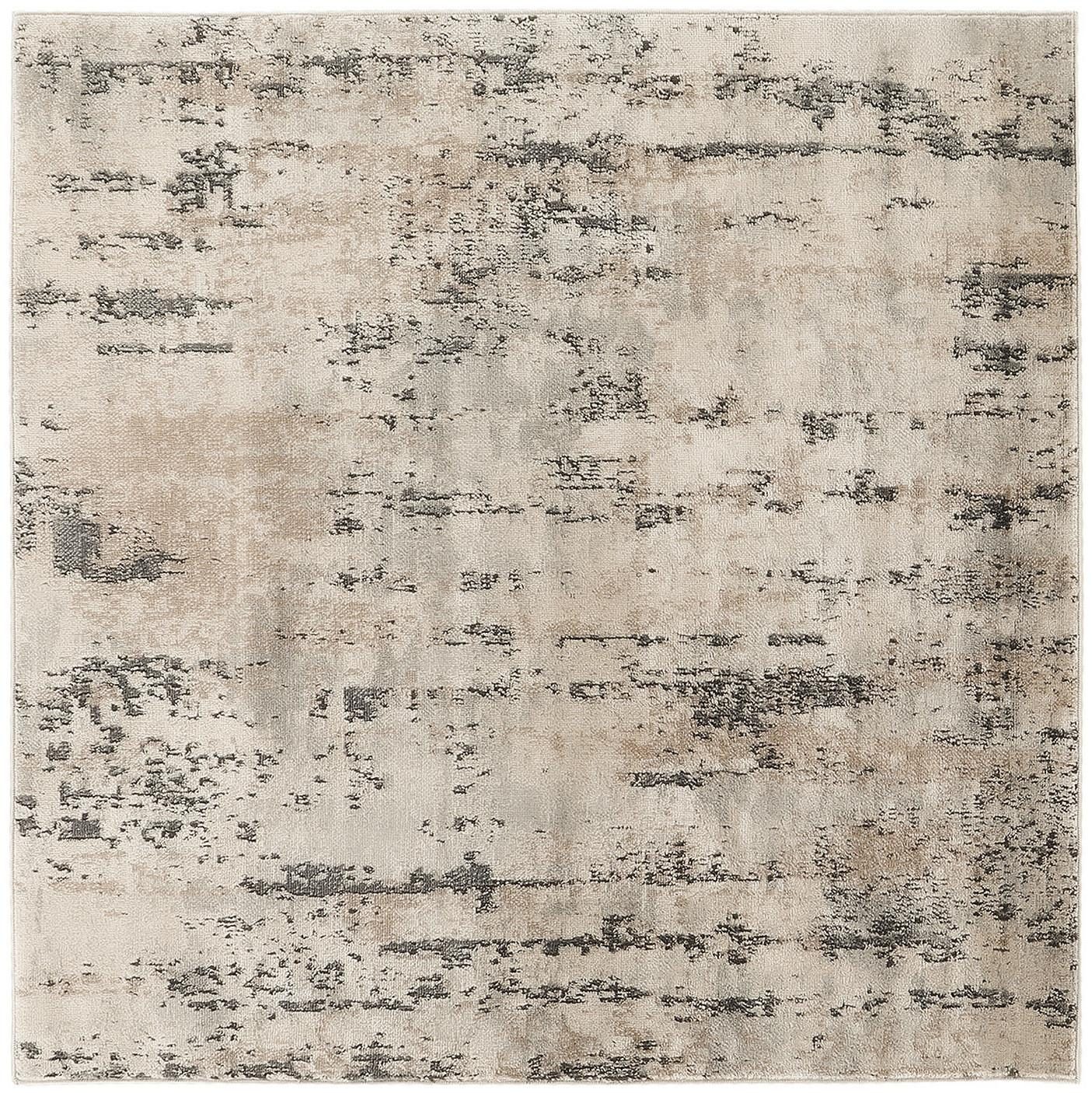 4′ Square Beige and Gray Abstract Area Rug