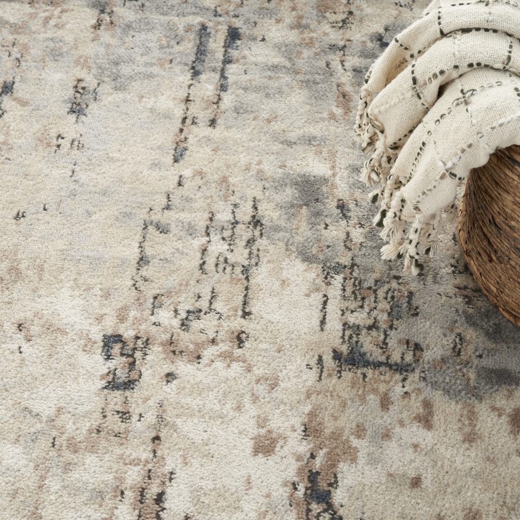 4′ Square Beige and Gray Abstract Area Rug