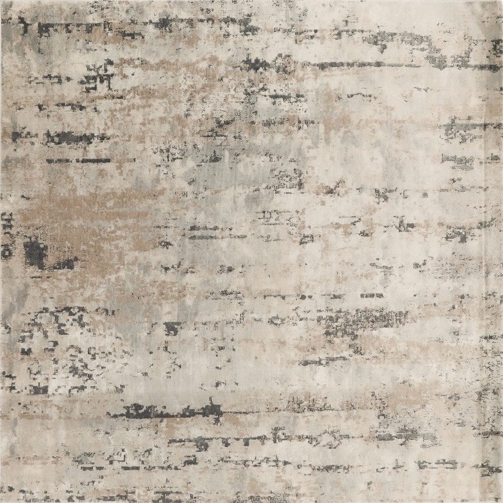 8′ Square Beige and Gray Abstract Power Loom Area Rug