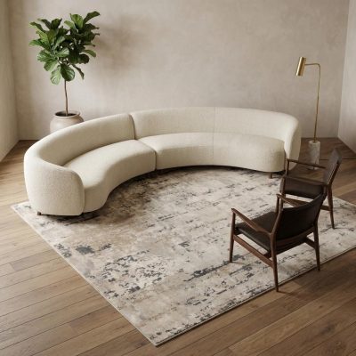 8′ Square Beige and Gray Abstract Power Loom Area Rug