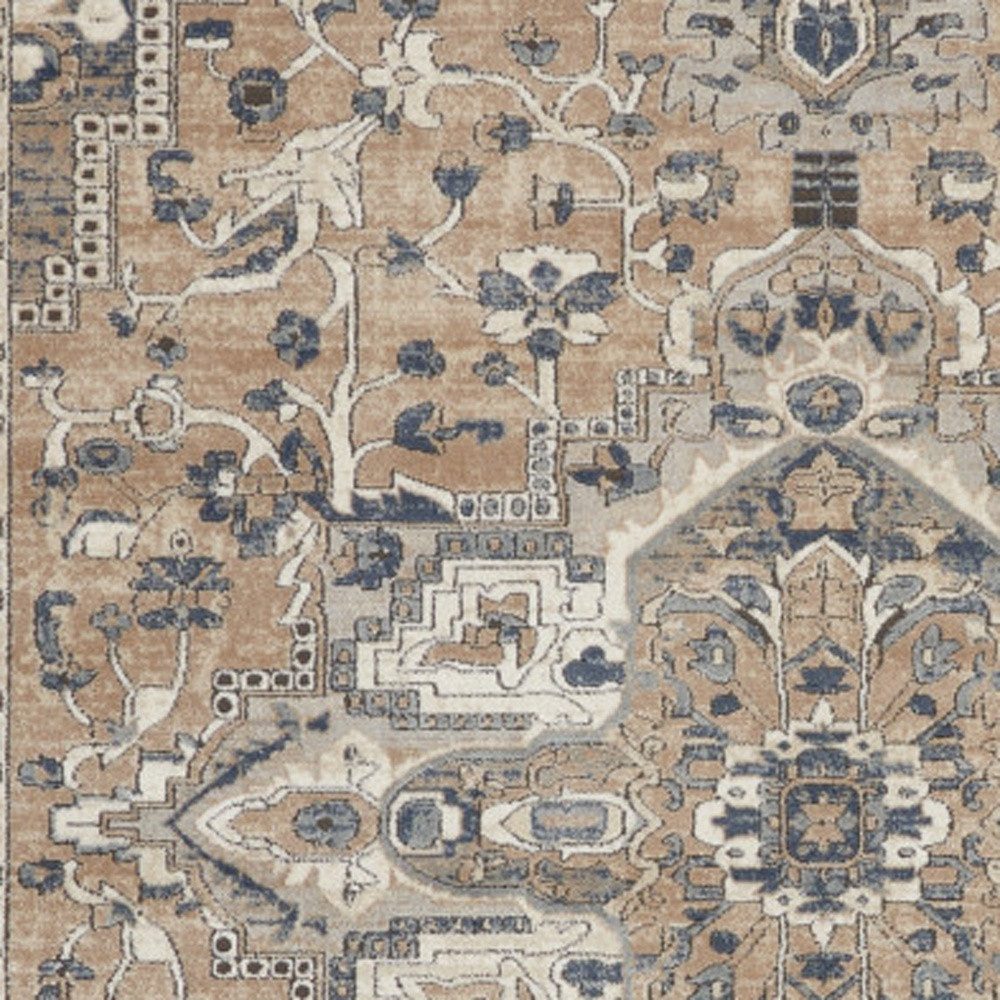 12′ X 15′ Beige and Gray Medallion Distressed Area Rug