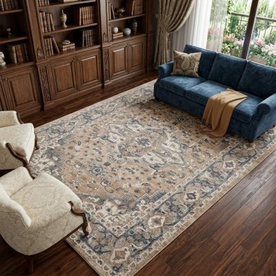 12′ X 15′ Beige and Gray Medallion Distressed Area Rug