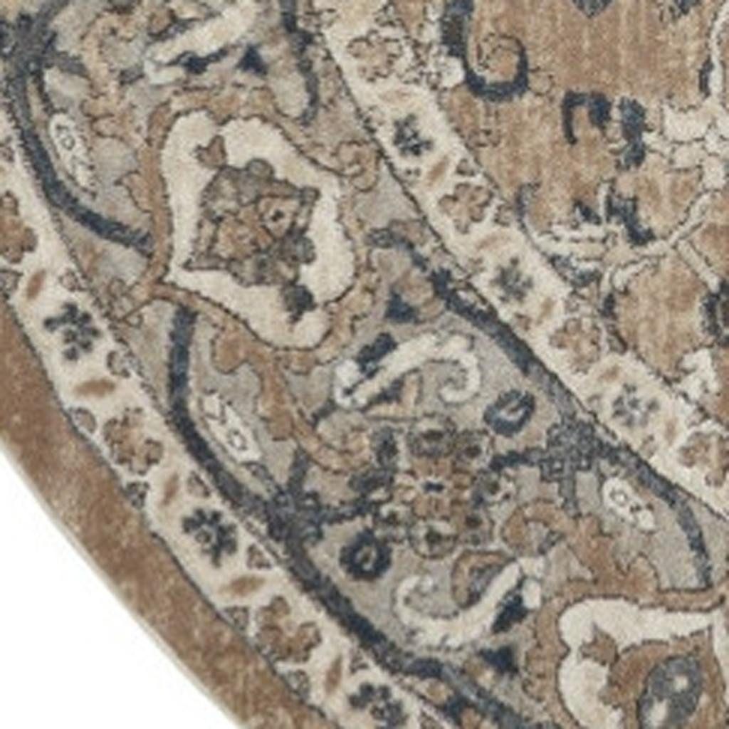 10′ Beige and Gray Distressed Medallion Round Rug