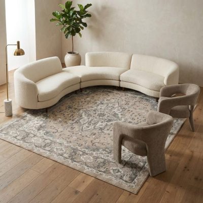 10′ Square Beige and Gray Distressed Medallion Area Rug