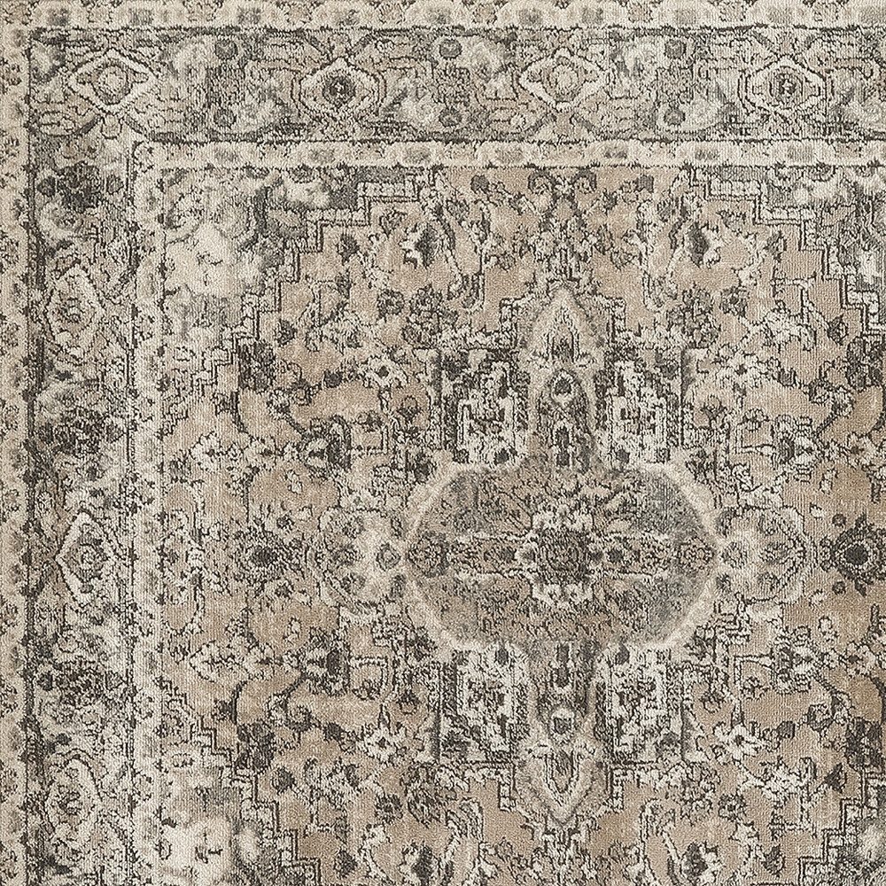 4′ Square Beige and Gray Distressed Medallion Area Rug