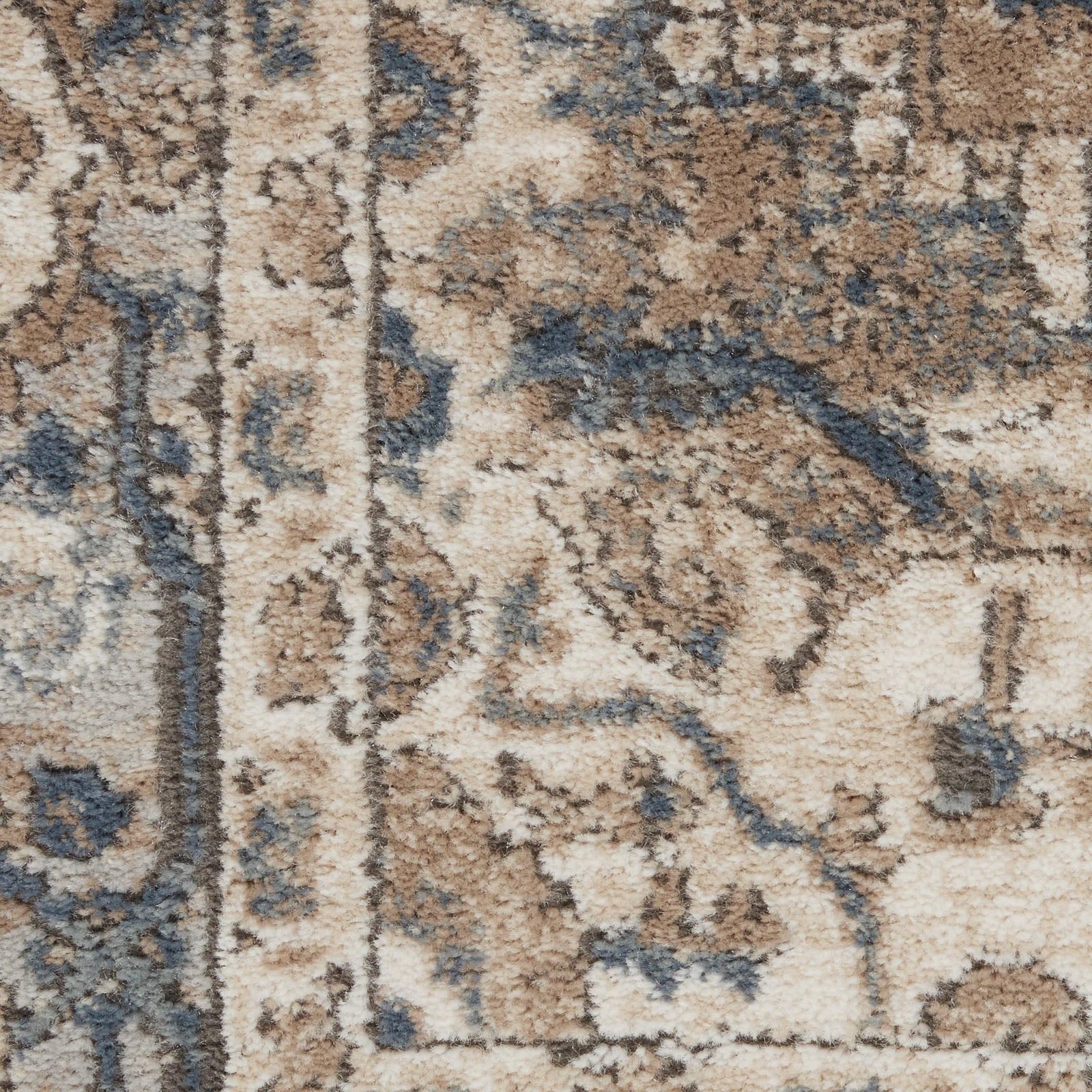 5′ Square Beige and Gray Distressed Medallion Area Rug