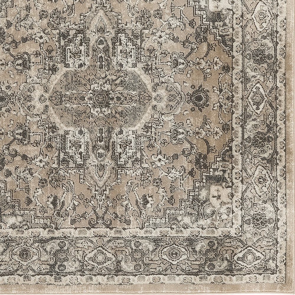5′ Square Beige and Gray Distressed Medallion Area Rug