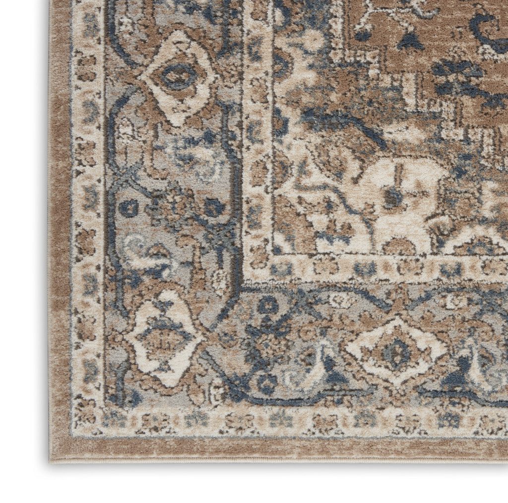 8′ Square Beige and Gray Distressed Medallion Area Rug