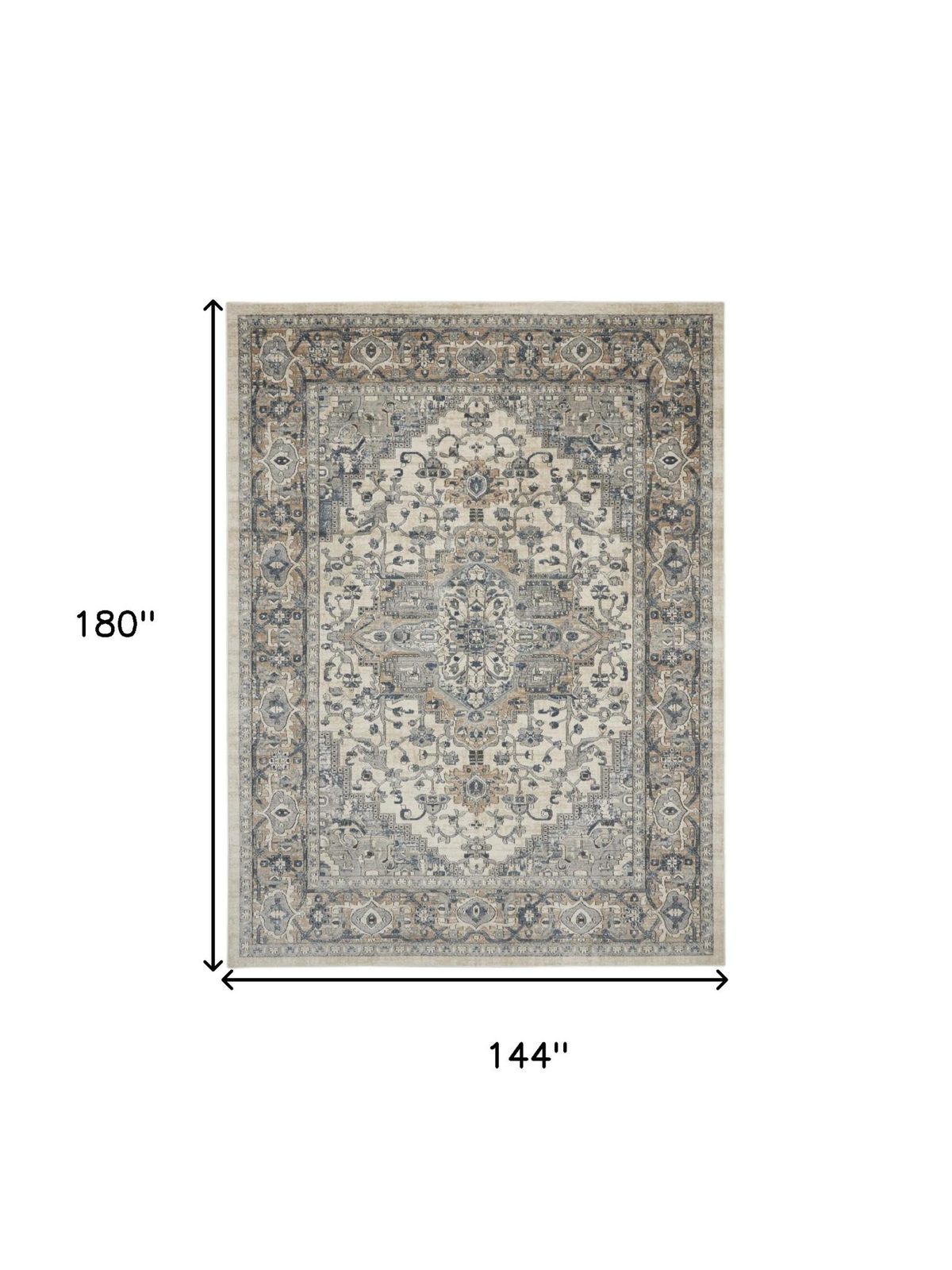 12′ X 15′ Ivory and Gray Medallion Area Rug