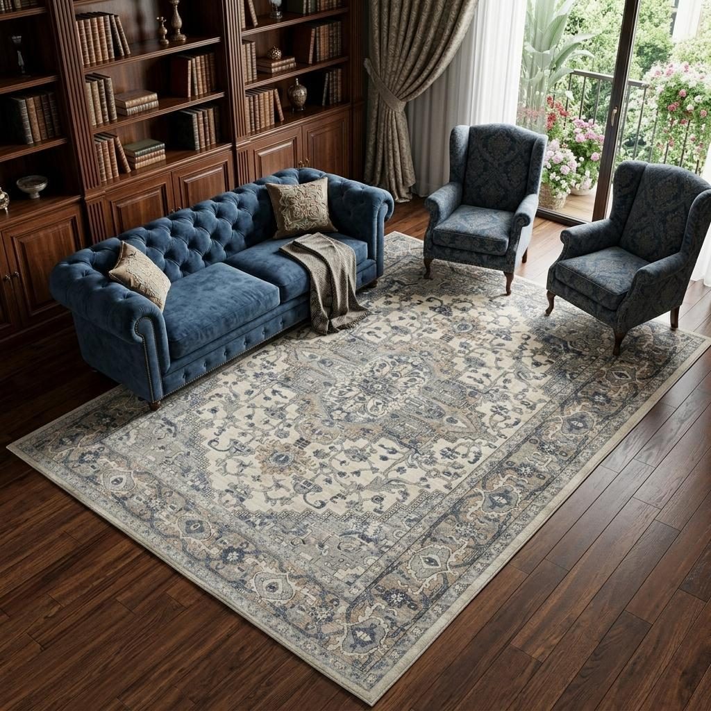 12′ X 15′ Ivory and Gray Medallion Area Rug