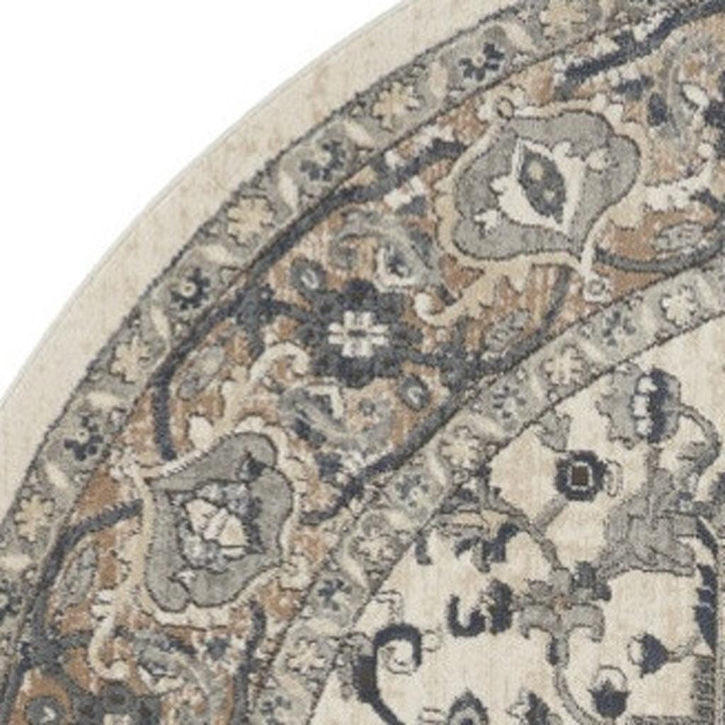 10′ Gray and Ivory Distressed Medallion Round Rug