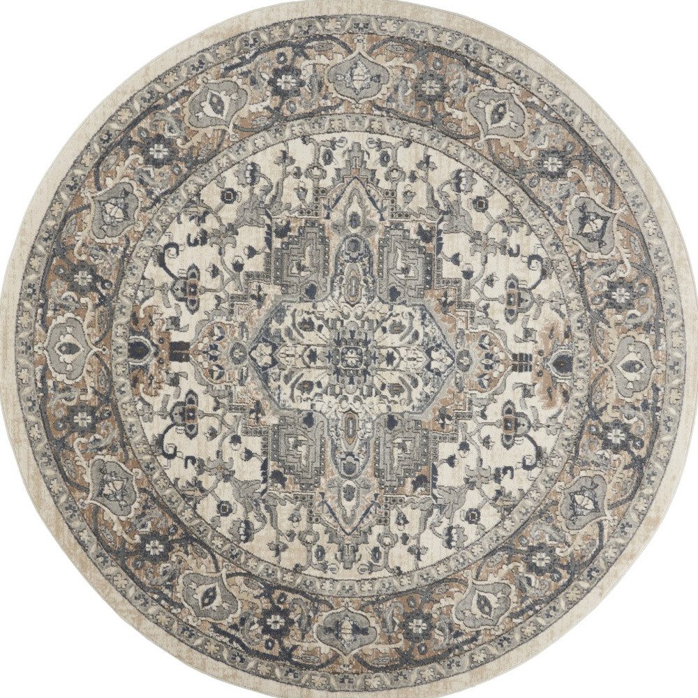 10′ Gray and Ivory Distressed Medallion Round Rug