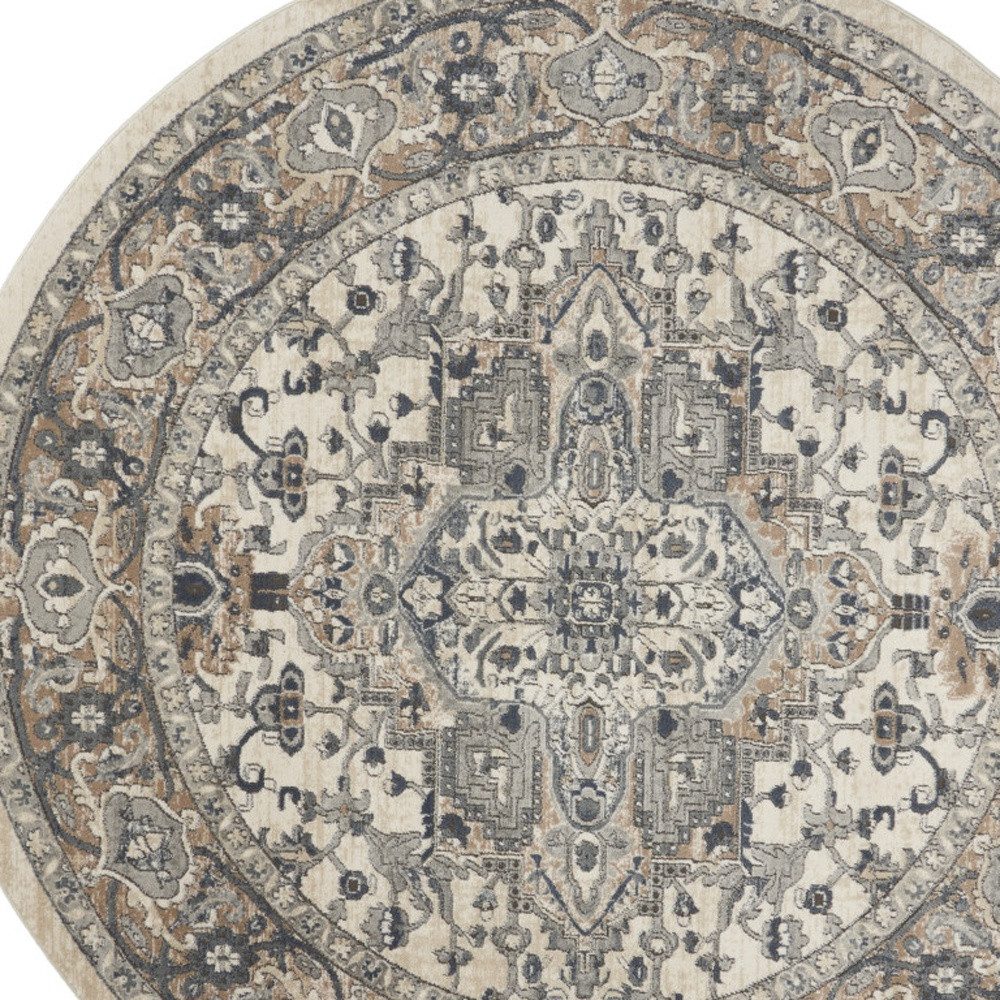 10′ Gray and Ivory Distressed Medallion Round Rug