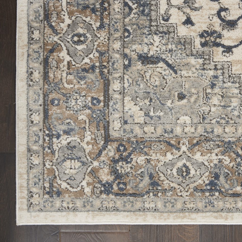 10′ Gray and Ivory Square Distressed Medallion Area Rug