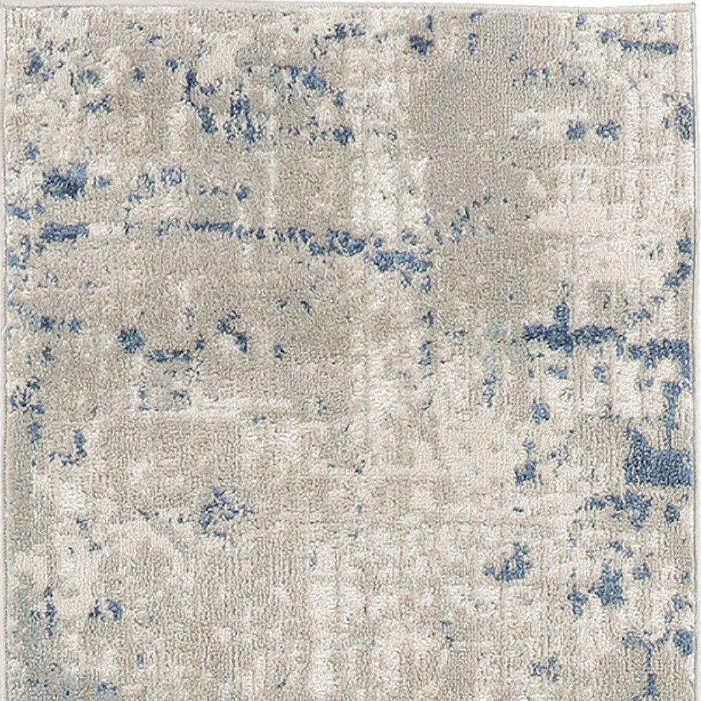 16′ Gray and Ivory Abstract Runner Rug