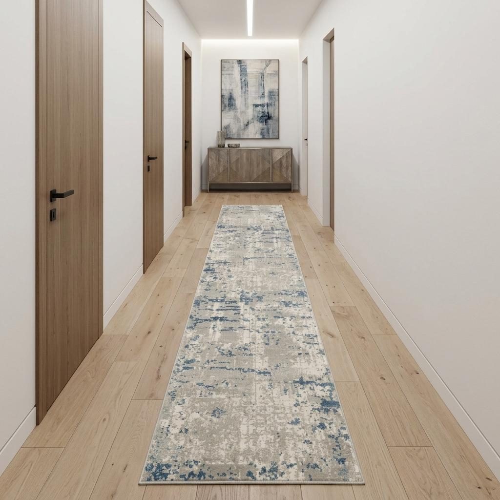 20′ Gray and Ivory Abstract Runner Rug