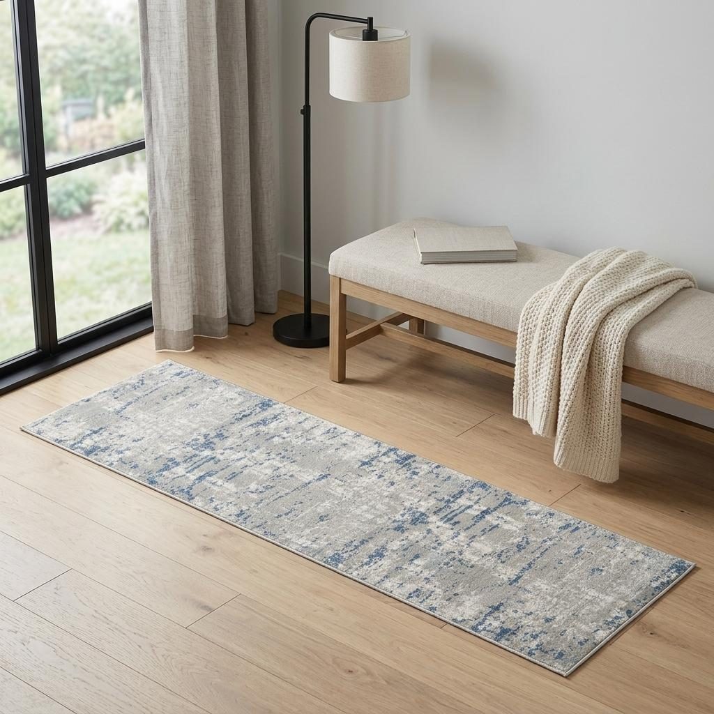6′ Gray and Ivory Abstract Runner Rug