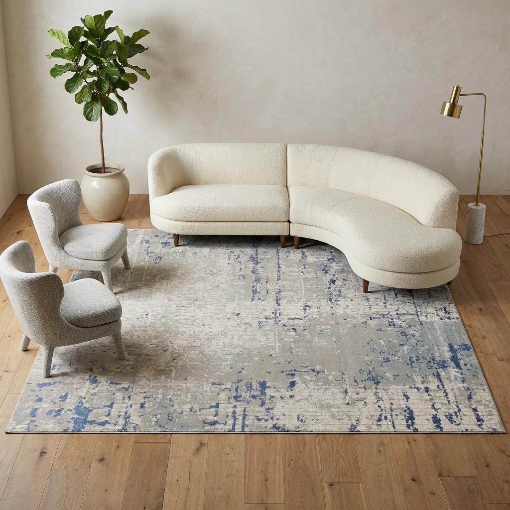 10′ Square Gray and Ivory Abstract Area Rug