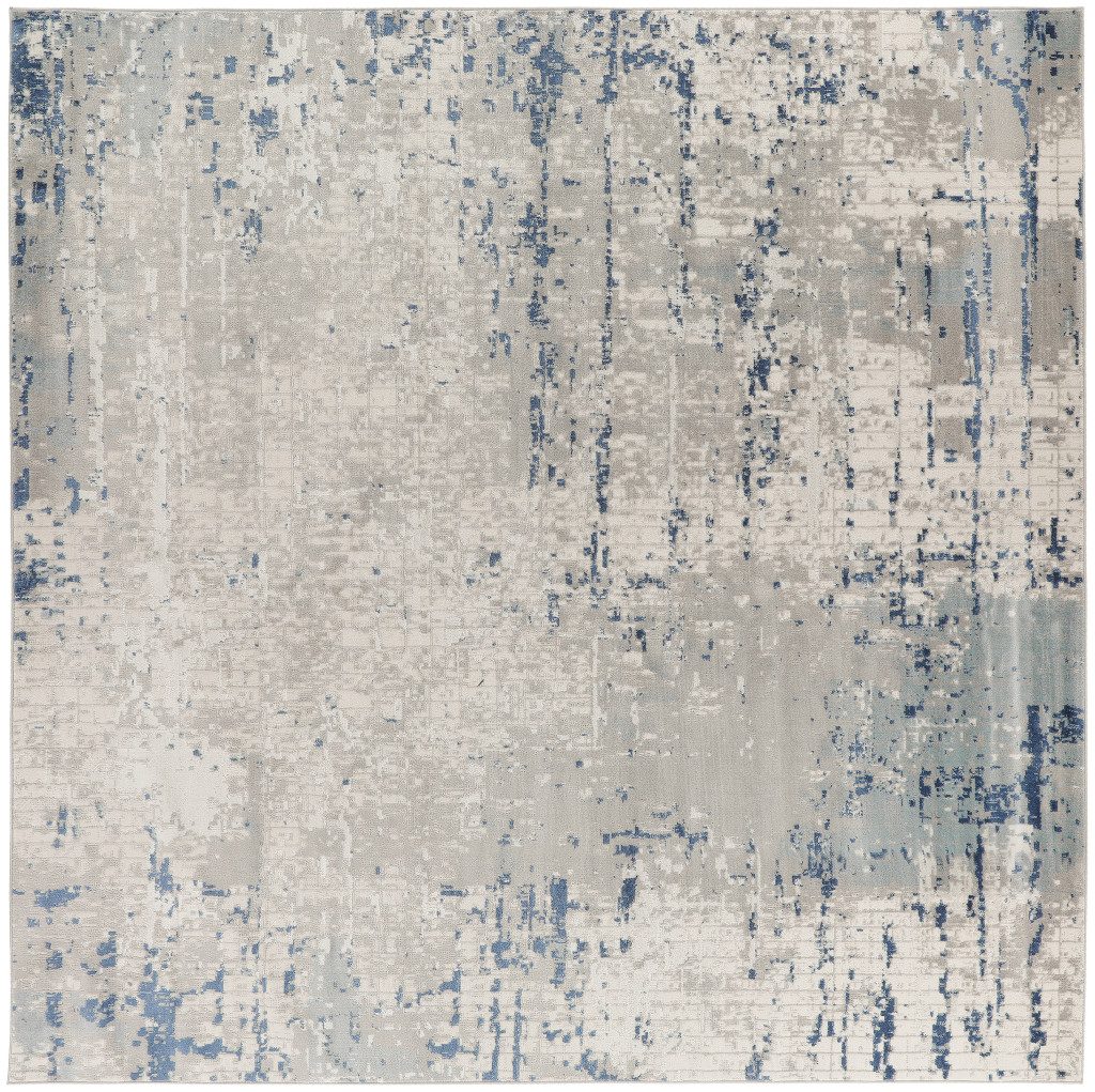 10′ Square Gray and Ivory Abstract Area Rug