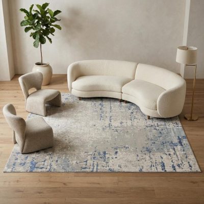 10′ Square Gray and Ivory Abstract Area Rug