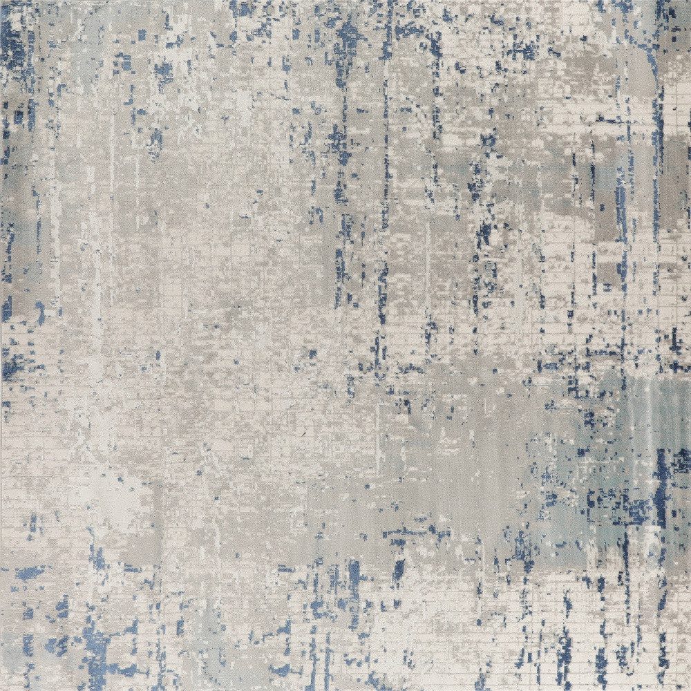 10′ Square Gray and Ivory Abstract Area Rug