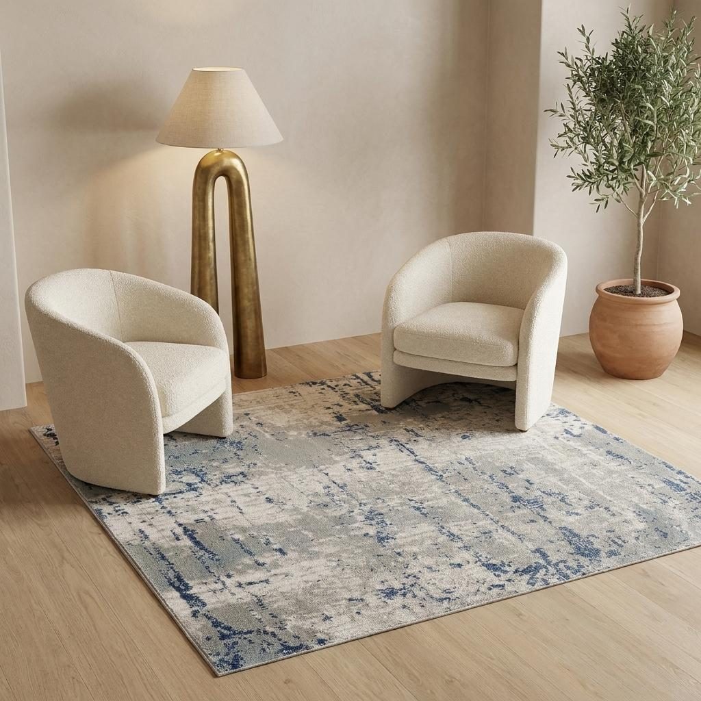 4′ Square Gray and Ivory Abstract Area Rug