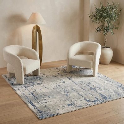 4′ Square Gray and Ivory Abstract Area Rug