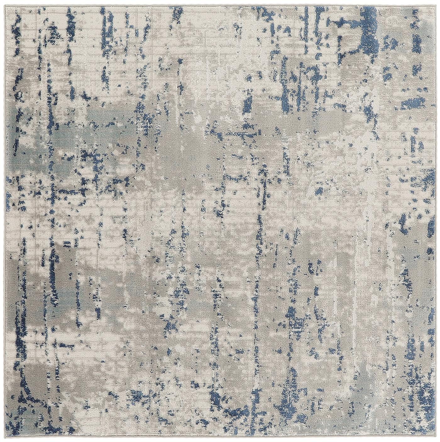 4′ Square Gray and Ivory Abstract Area Rug