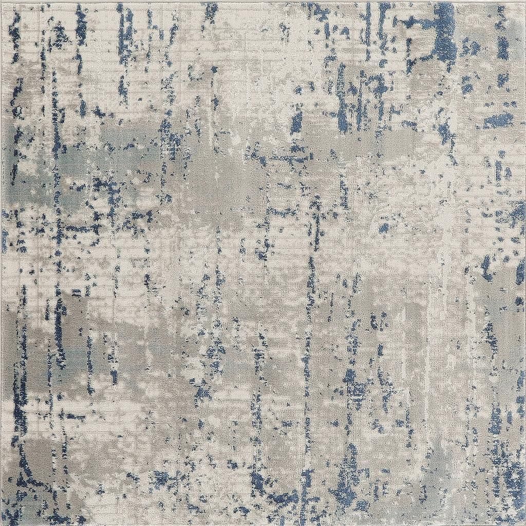 5′ Square Gray and Ivory Abstract Power Loom Area Rug