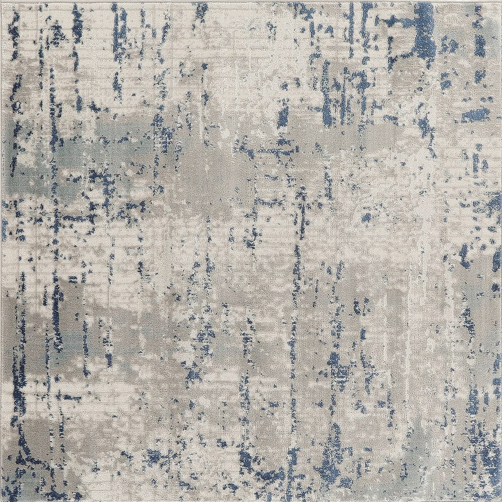 5′ Square Gray and Ivory Abstract Power Loom Area Rug