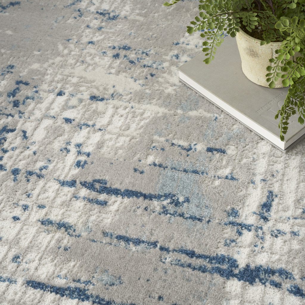 5′ Square Gray and Ivory Abstract Power Loom Area Rug