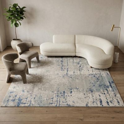 8′ Square Gray and Ivory Abstract Power Loom Area Rug