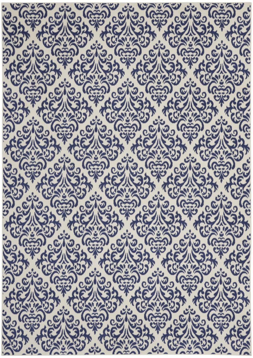 7′ X 10′ Blue and White Damask Area Rug