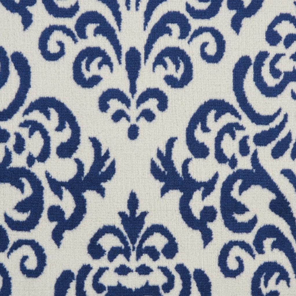 8′ Blue And White Damask Runner Rug
