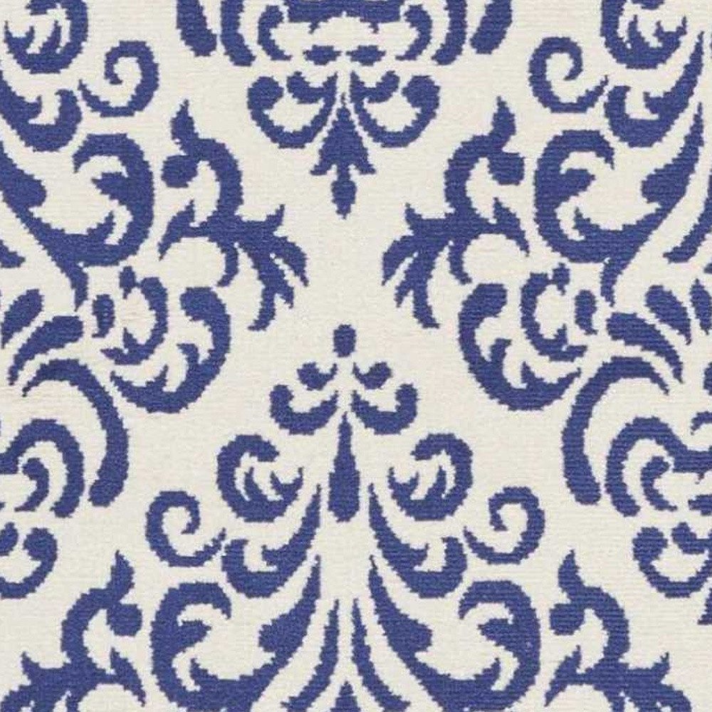 8′ Blue And White Damask Runner Rug