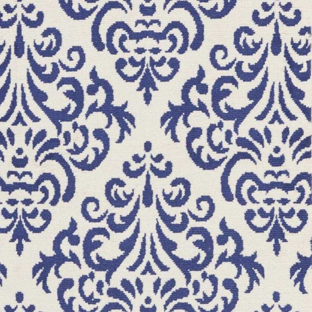 8′ Blue And White Damask Runner Rug