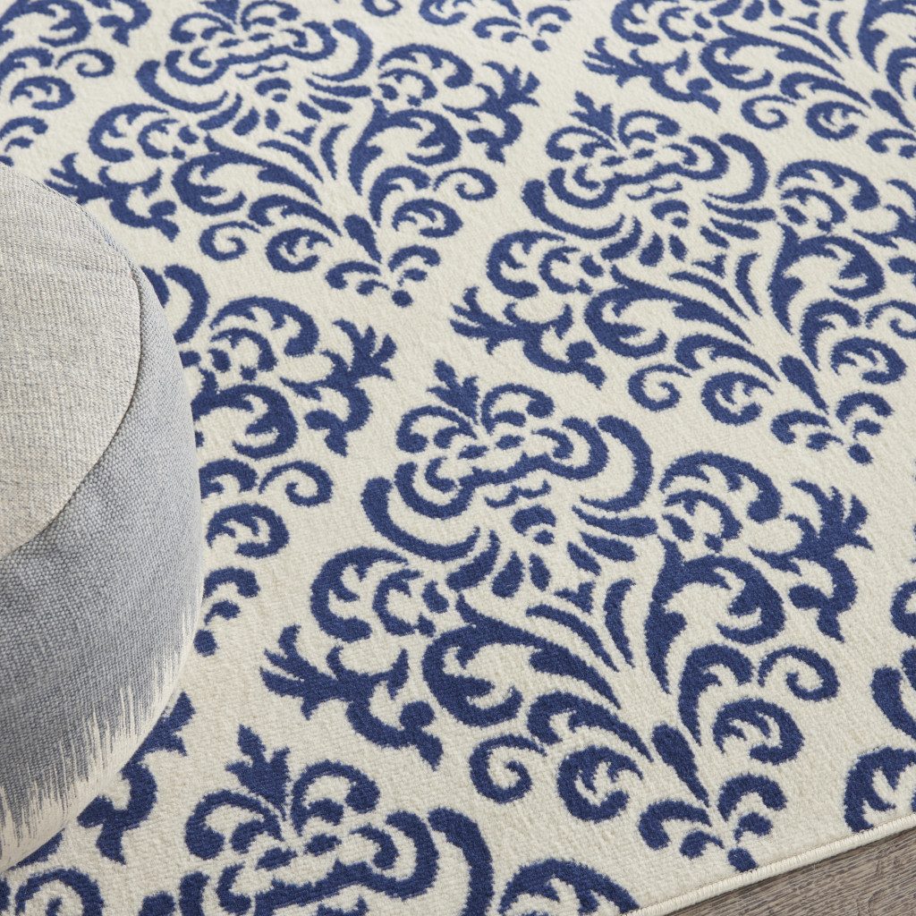 8′ X 10′ Blue and White Damask Area Rug