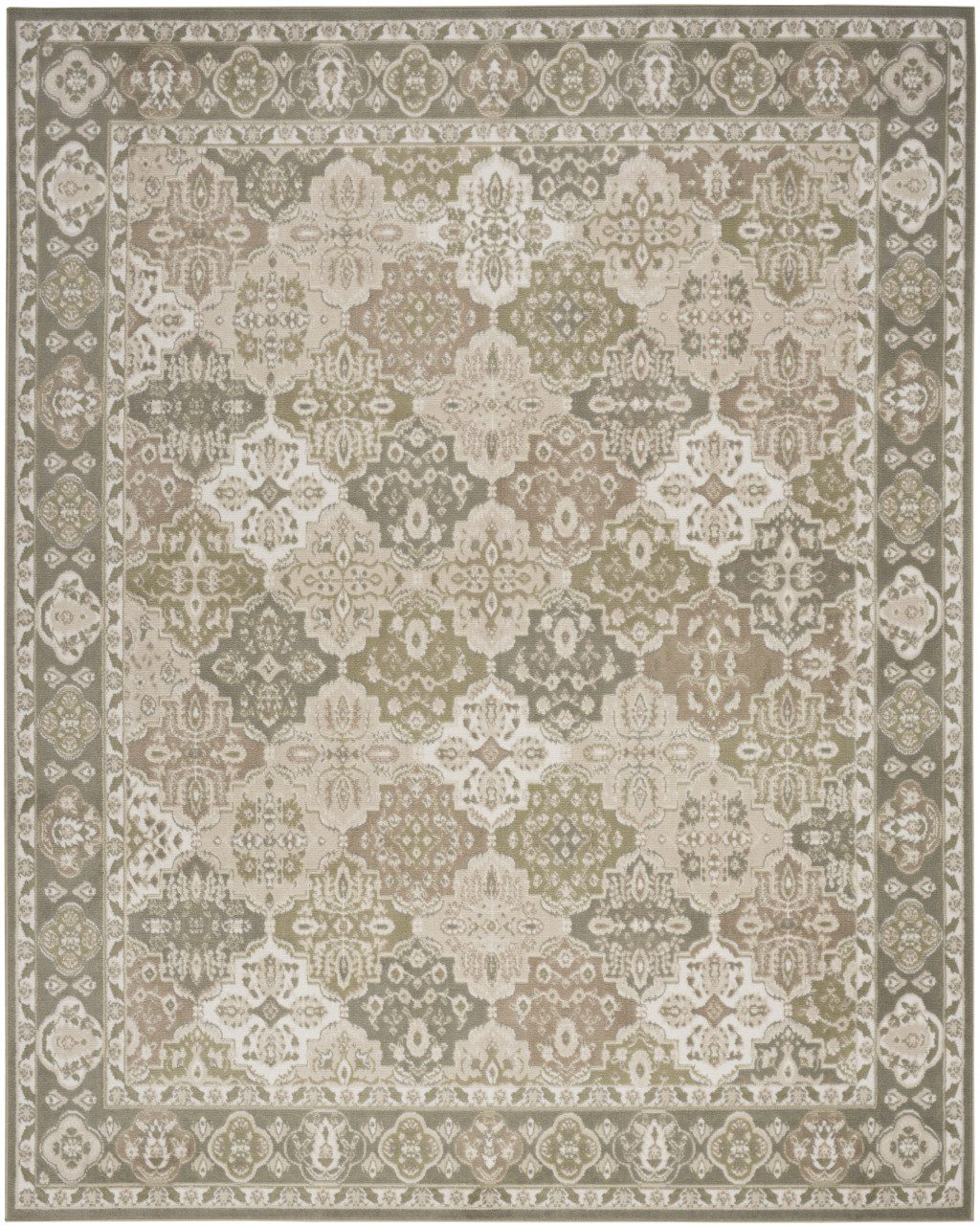 Green and Ivory Medallion Distressed Polypropylene Area Rug