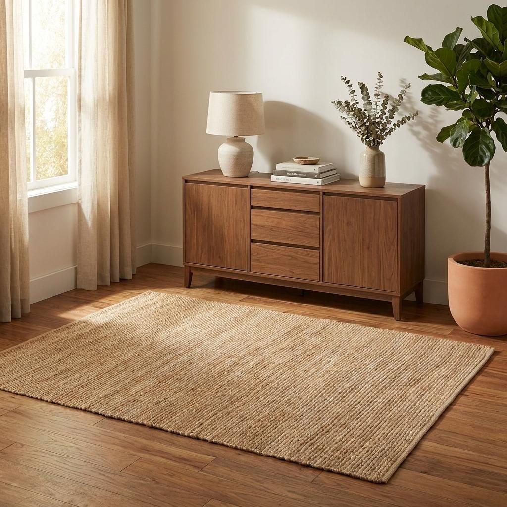 Natural Jute Flatweave Handmade Rectangle Area Rug, 4′ × 6′