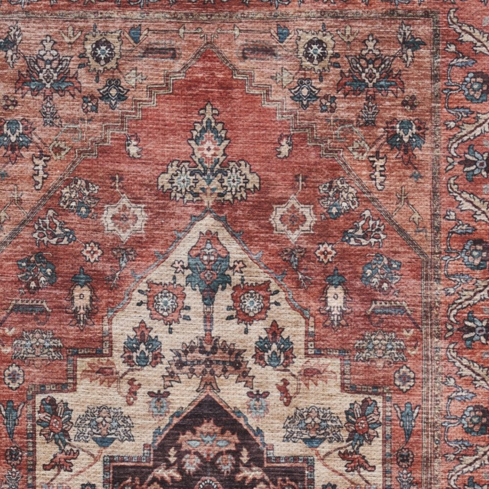2′ X 4′ Beige and Red Distressed Medallion Area Rug